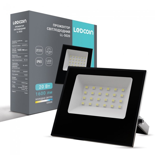 Светодиодний прожектор Ledcoin LL-5020 20Вт 6500K черный