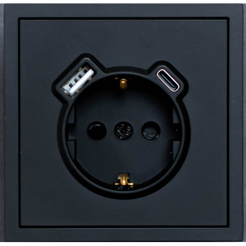 Розетка с USB-A и Type-C с заземлением механизм Ardero Soft черная ER123USB-B - фото 1