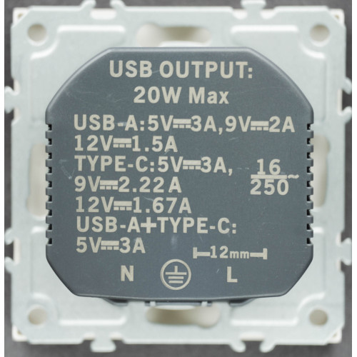 Розетка з заземленням механізм Ardero Soft шампань 16A з USB-A 18W та USB Type-C 20W ER123USB-C - фото 3