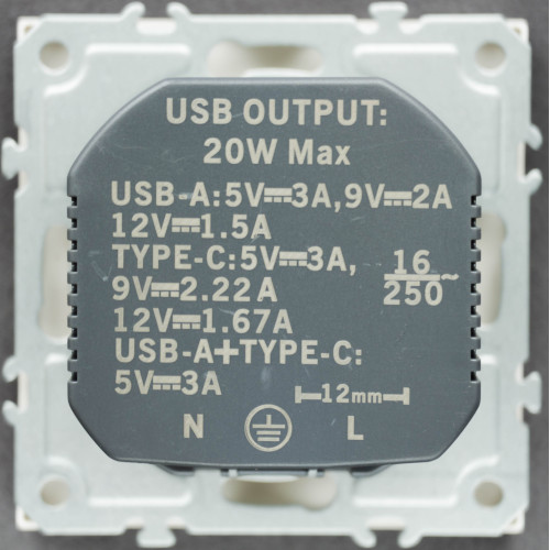 Розетка з заземленням механізм Ardero Soft срібло 16A з USB-A 18W та USB Type-C 20W ER123USB-S - фото 3