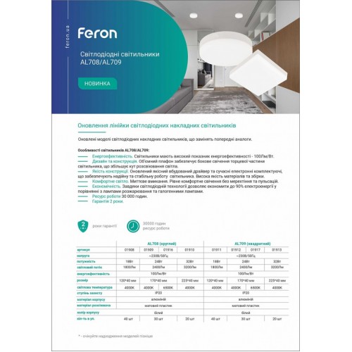 Накладной светодиодный светильник Feron AL708 6500К 24W - фото 3