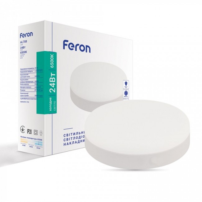 Накладной светодиодный светильник Feron AL708 6500К 24W