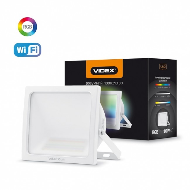 Смарт прожектор VIDEX 10W RGB Wi-fi 3000-6500 белый