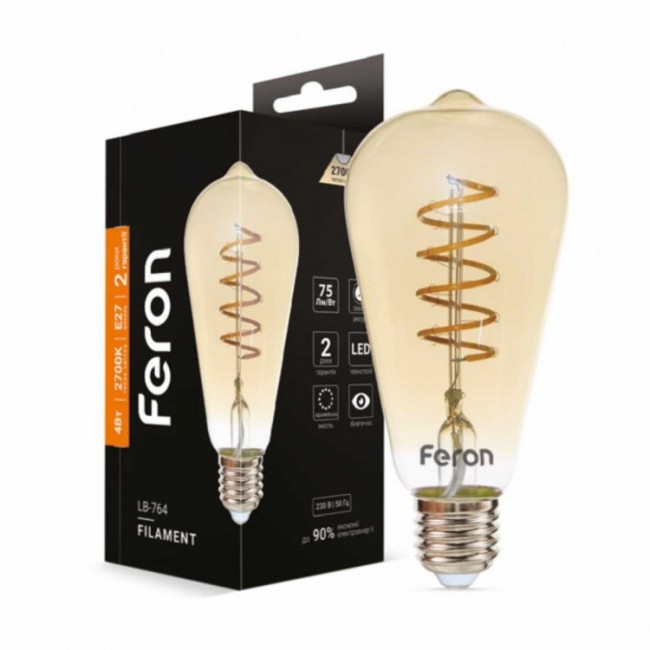 Светодиодная лампа Feron LB-764 4W E27 2700K с золотой спиралью
