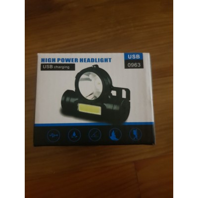 Налобний ліхтар з акумулятором та USB-зарядкою, XHE+COB діоди 0963