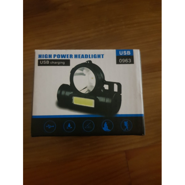 Налобний ліхтар з акумулятором та USB-зарядкою, XHE+COB діоди 0963