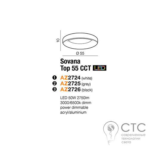 Светодиодный светильник Azzardo AZ2726 Sovana 50W 3000-6500K WH - фото 2
