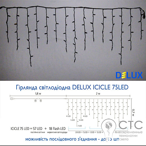 Гірлянда зовнішня Delux ICICLE 75 LED білий/чорний 2х0,7м - фото 3