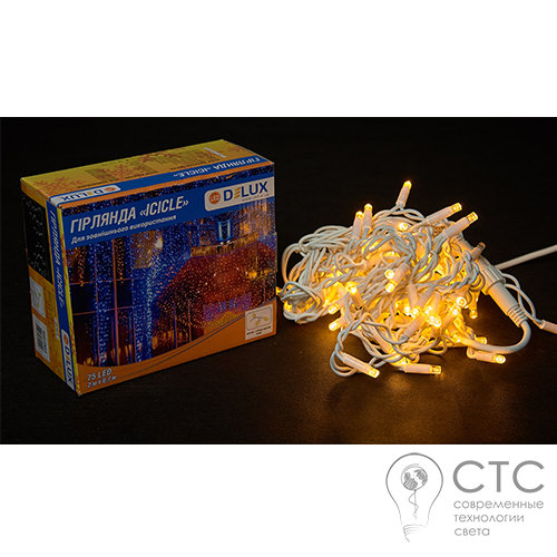 Гірлянда зовнішня Delux ICICLE 75 LED жовтий/білий 2х0,7м - фото 1