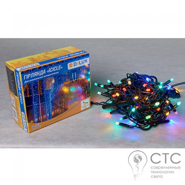 Гирлянда внешняя Delux ICICLE 75 LED мульти/черный 2х0,7м