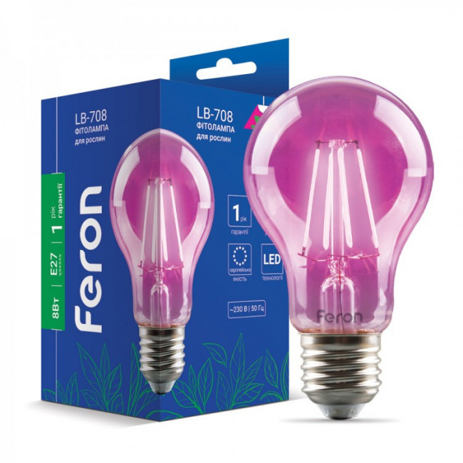 Лампа для растений  Feron LB-708  A60 фито 8W E27