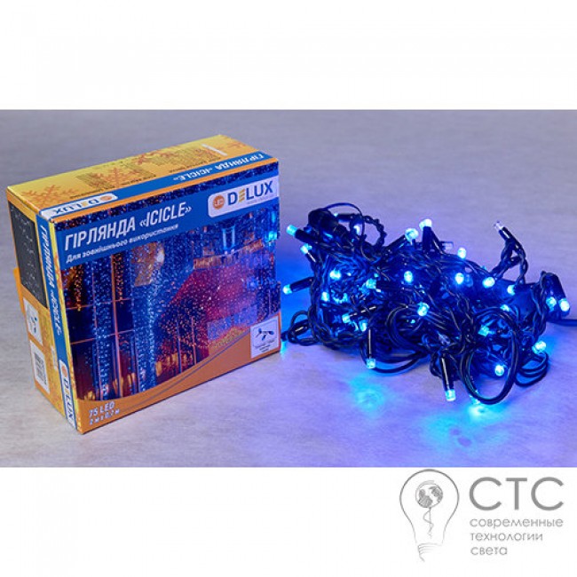 Гирлянда внешняя Delux ICICLE 75 LED синий/черный 2х0,7м