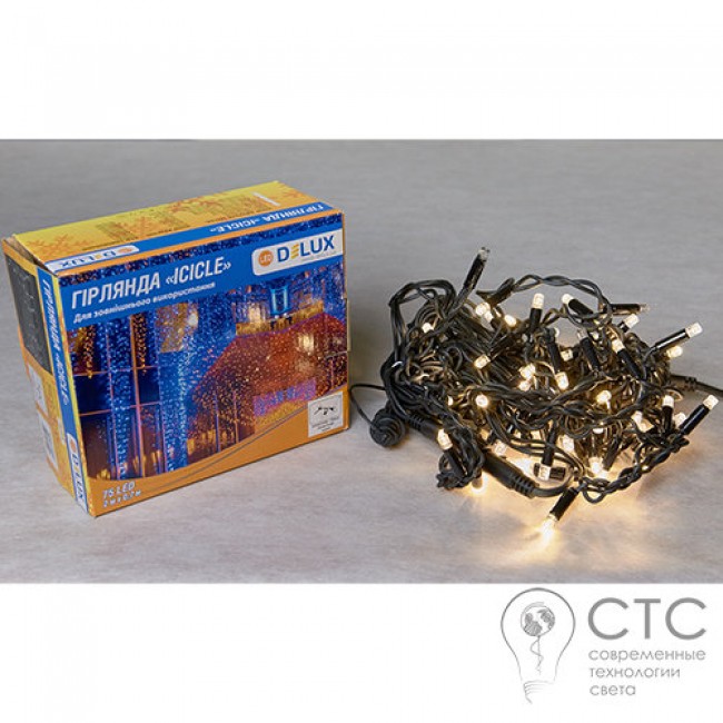 Гирлянда внешняя Delux ICICLE 75 LED теплый белый/черный 2х0,7м