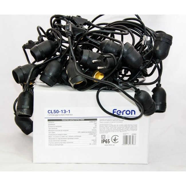 Гирлянда внешняя Feron CL50-13-1 черный E27*20 25м + 1,5м