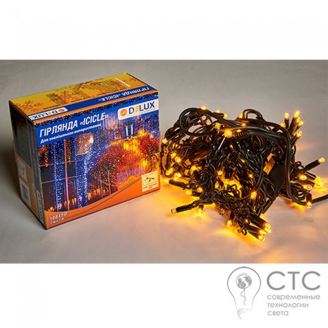 Гирлянда внешняя Delux ICICLE 108 LED желтый/черный 2х1м