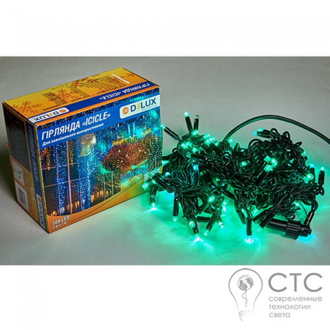 Гирлянда внешняя Delux ICICLE 108 LED зеленый/черный 2х1м
