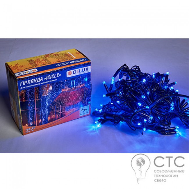Гирлянда внешняя Delux ICICLE 108 LED cиний/черный 2х1м