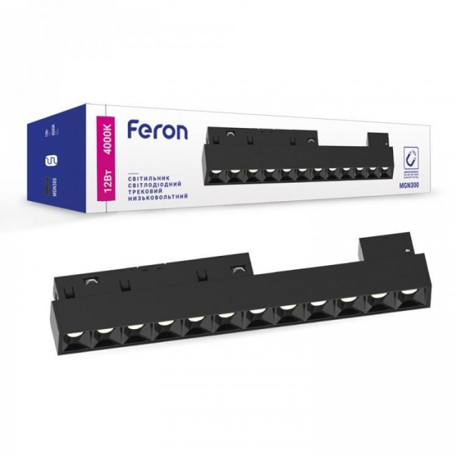 Магнитный трековый светильник Feron MGN300 12W 4000К  30 град черный