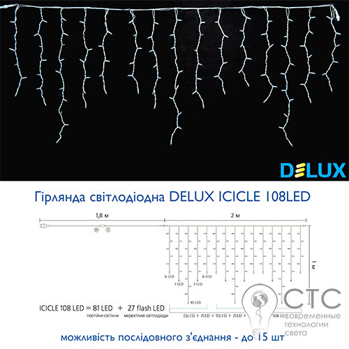 Гірлянда зовнішня Delux ICICLE 108 LED синій/білий 2х1м - фото 3