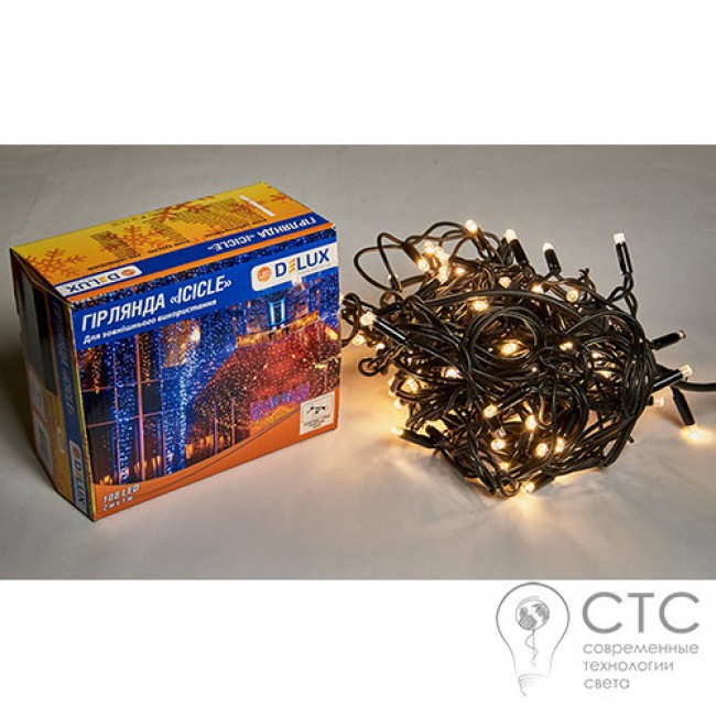 Гирлянда внешняя Delux ICICLE 108 LED теплый белый/черный 2х1м