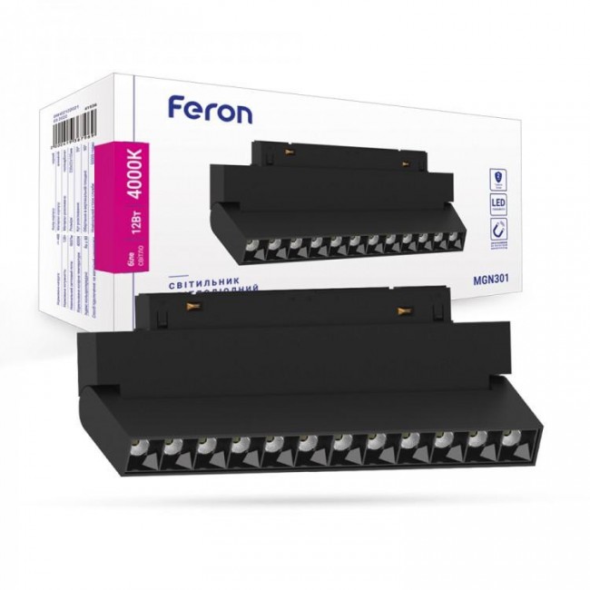 Магнитный трековый светильник Feron MGN301 12W 4000К  30 град черный
