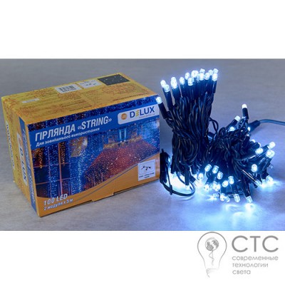 Гирлянда внешняя Delux String 100 LED белый/черный 10м (2х5м)