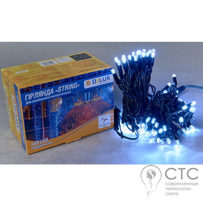 Гирлянда внешняя Delux String 100 LED белый/черный 10м (2х5м)