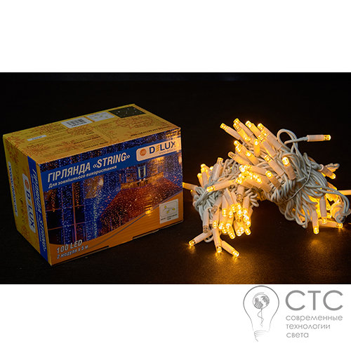 Гирлянда внешняя Delux String 100 LED желтый/белый 10м (2х5м) - фото 1