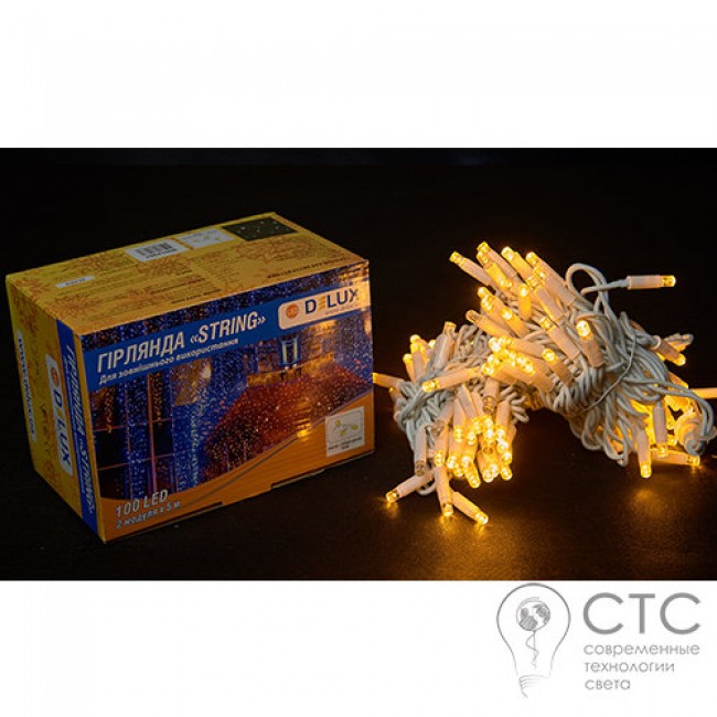 Гирлянда внешняя Delux String 100 LED желтый/белый 10м (2х5м)