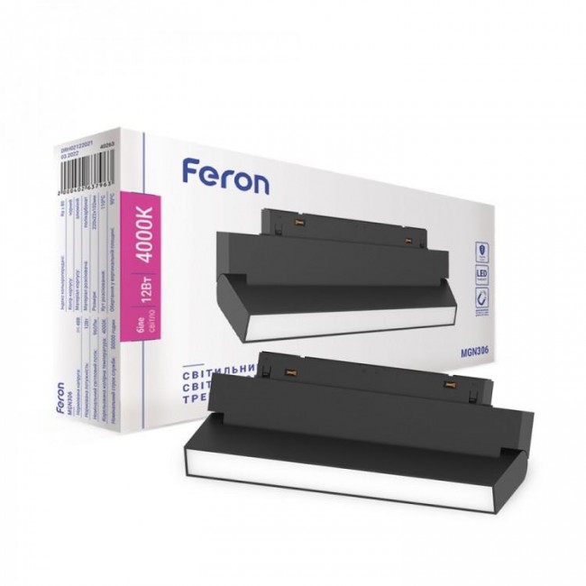 Магнитный трековый светильник Feron MGN306 12W 4000К 110 град чорний