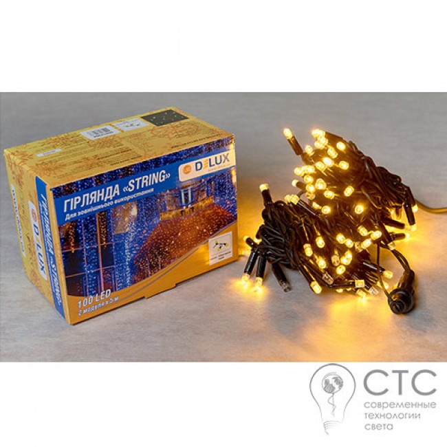 Гирлянда внешняя Delux String 100 LED желтый/черный 10м (2х5м)
