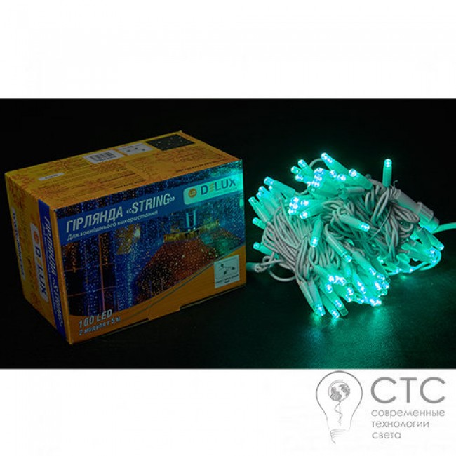 Гирлянда внешняя Delux String 100 LED зеленый/белый 10м (2х5м)