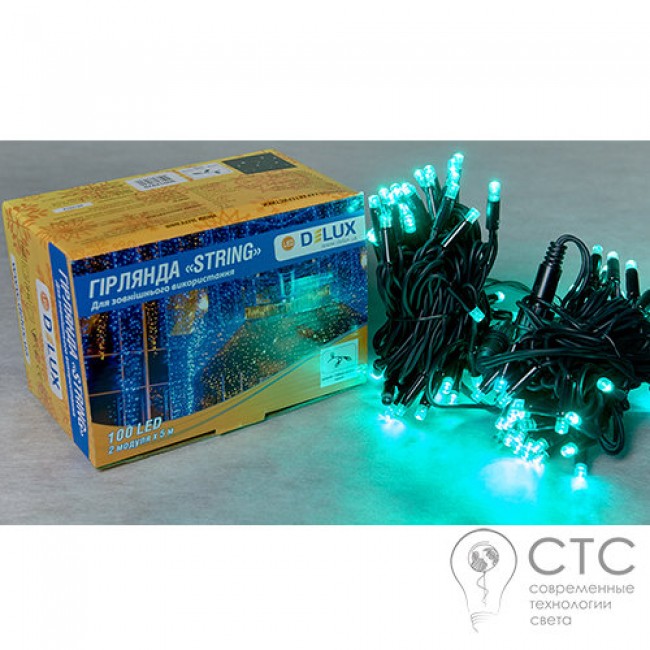 Гирлянда внешняя Delux String 100 LED зеленый/черный 10м (2х5м)