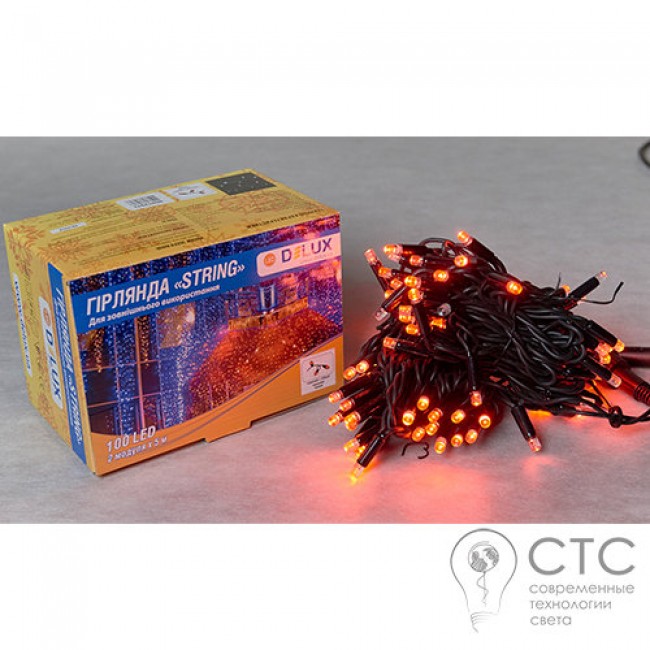 Гирлянда внешняя Delux String 100 LED красный/черный 10м (2х5м)