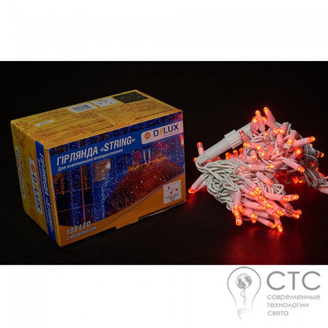 Гирлянда внешняя Delux String 100 LED красный/белый 10м (2х5м)