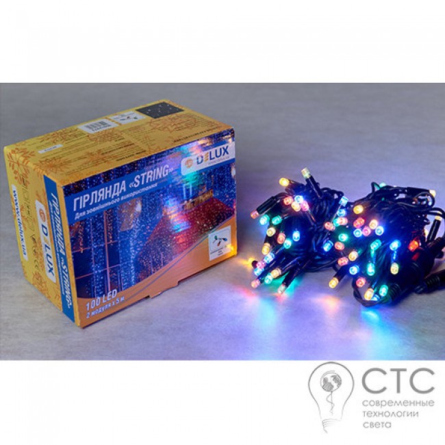 Гирлянда внешняя Delux String 100 LED мульти/черный 10м (2х5м)