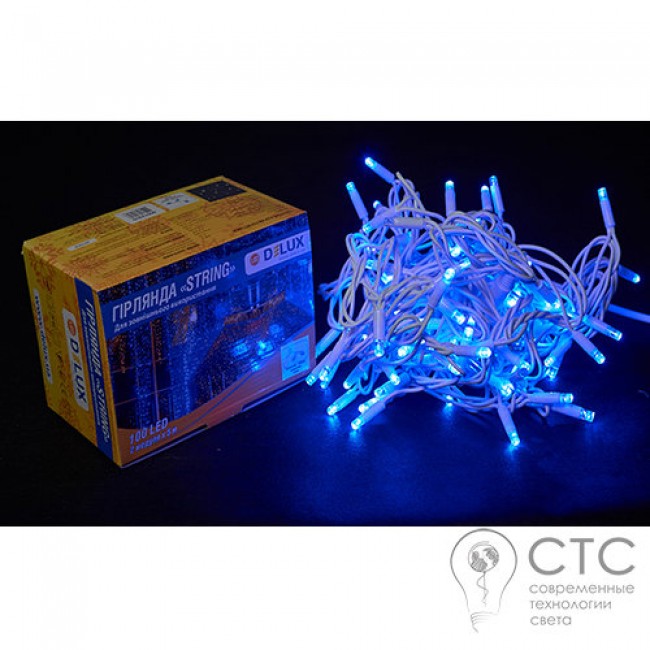 Гирлянда внешняя Delux String 100 LED синий/белый 10м (2х5м)