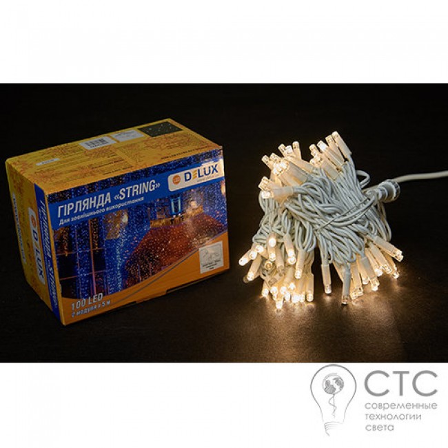 Гирлянда внешняя Delux String 100 LED теплый белый/белый 10м (2х5м)