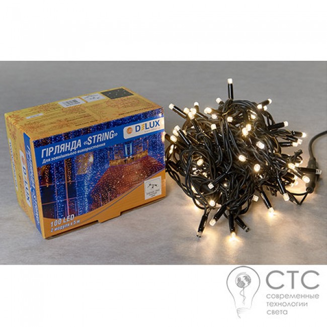 Гирлянда внешняя Delux String 100 LED теплый белый/черный 10м (2х5м)
