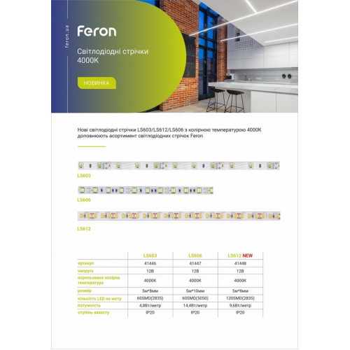 Светодиодная лента Feron LS603 60SMD/м 12V IP20 4000K 5м - фото 4