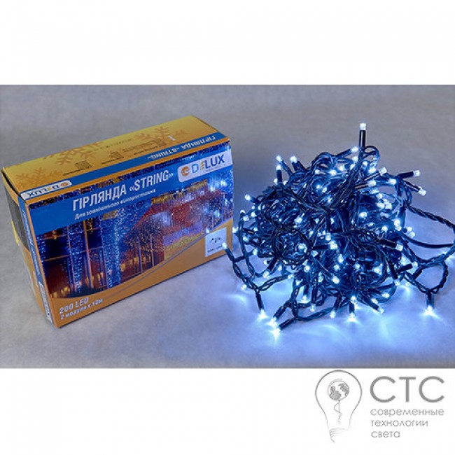 Гирлянда внешняя Delux String 200 LED белый/черный 20м (2х10м)