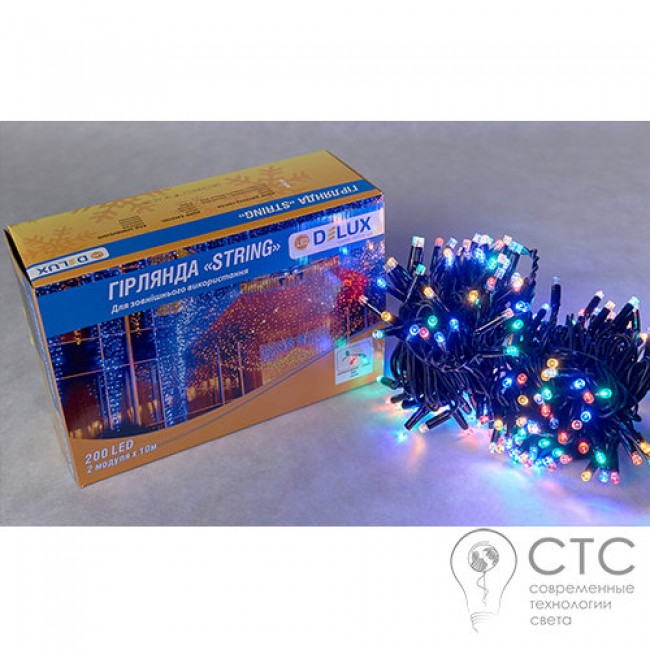 Гирлянда внешняя Delux String 200 LED мульти/черный 20м (2х10м)