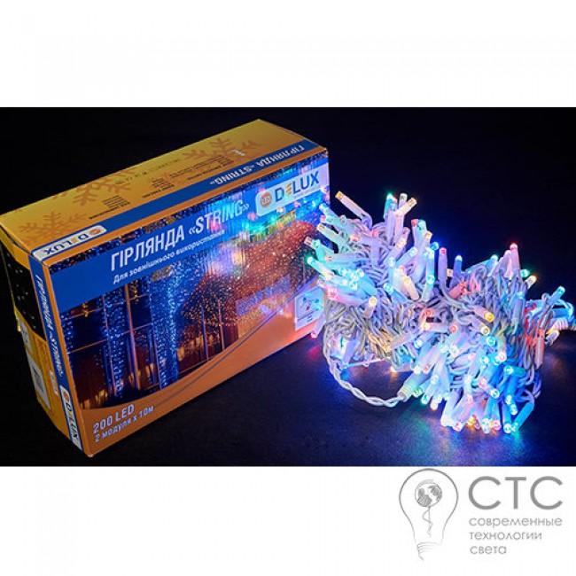 Гирлянда внешняя Delux String 200 LED мульти/белый 20м (2х10м)
