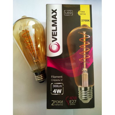 Світлодіодна лампа Velmax ST64-F-Amber-4W-E27 2700K Spiral-V
