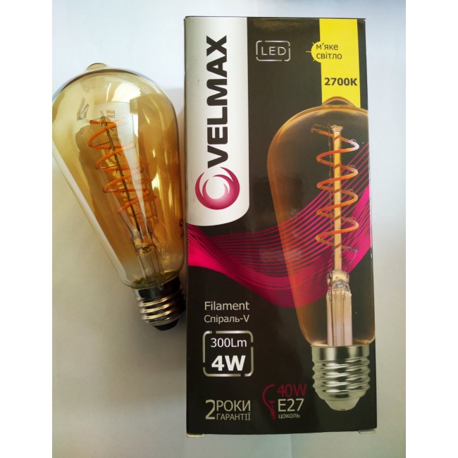 Светодиодная лампа Velmax ST64-F-Amber-4W-E27 2700K Spiral-V