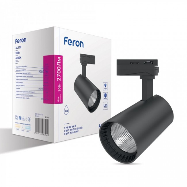 Светодиодный трековый светильник Feron AL100 30W 4000K черный