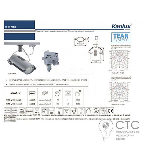 Трековый светильник Kanlux 8062 Tear MTH-150-GR - фото 2