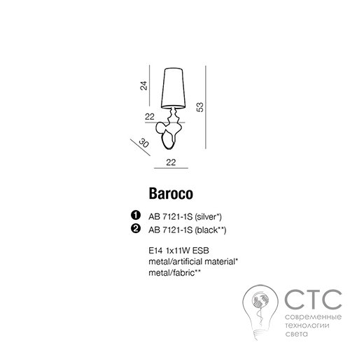 Настінний світильник Azzardo Baroco Baroco (AB 7121-1S BLACK) - фото 3