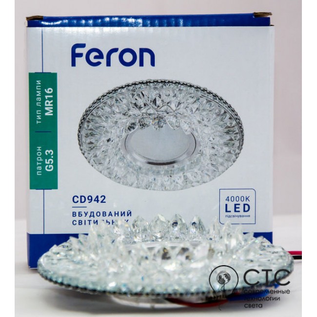Встраиваемый светильник Feron CD942 с LED подсветкой прозрачный