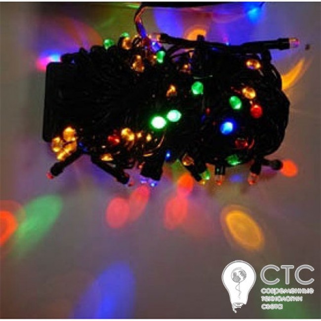 Гирлянда внешняя LS-7918 500LED разноцветная линза чёрный шнур